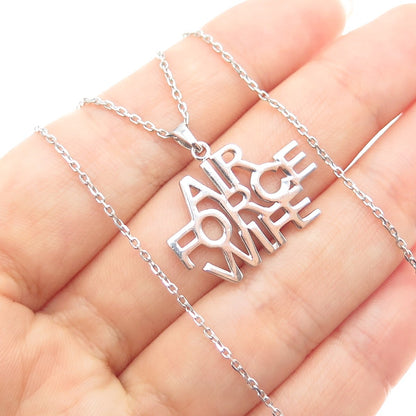 925 Sterling Silver Air Force Wife Pendant Cable Chain Necklace 18"