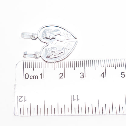 925 Sterling Silver Italy Always Together Broken Heart Charm Pendant
