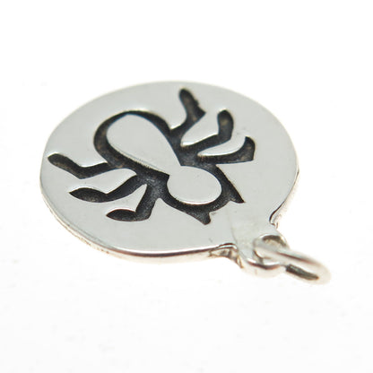 925 Sterling Silver Vintage Spider Round Tag Charm Pendant