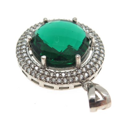 925 Sterling Silver White & Green C Z Pendant