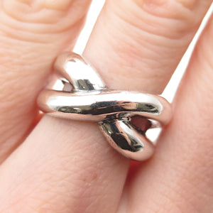 925 Sterling Silver Vintage Modernist Crisscross Oxidized Ring Size 7.75