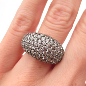 925 Sterling Silver Black Rhodium Real Round-Cut White Topaz Dome Ring Size 6.25