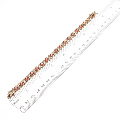 925 Sterling Rose Gold Plated Vintage Real Fire Topaz X Link Bracelet 7.5"