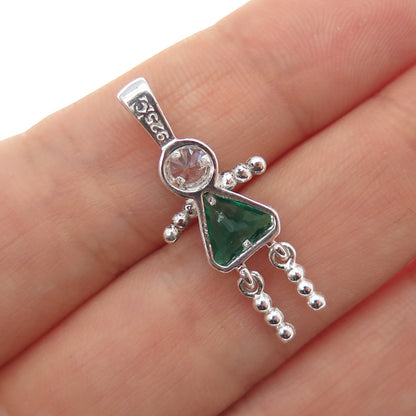 925 Sterling Silver Green C Z May Birthstone Girl Articulated Charm Pendant