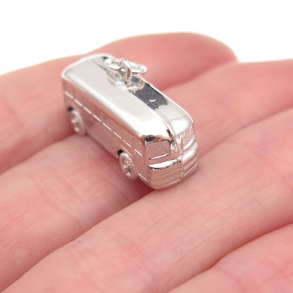 925 Sterling Silver Vintage School Bus 3D Charm Pendant