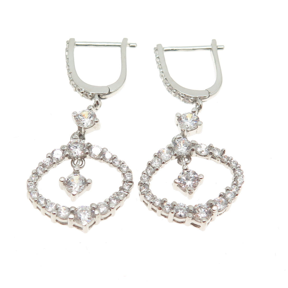 925 Sterling Silver Round-Cut Shaped C Z Dangling Earrings