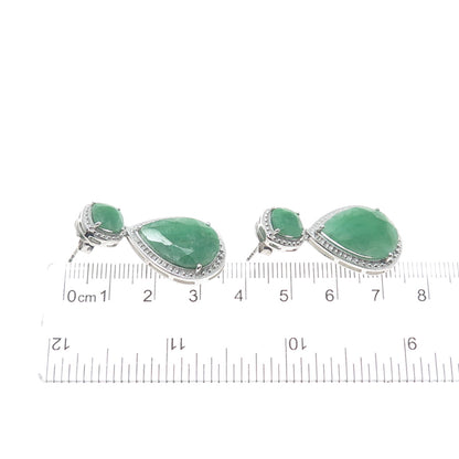 925 Sterling Silver Real Cushion & Pear-Cut Emerald Teardrop Dangle Earrings