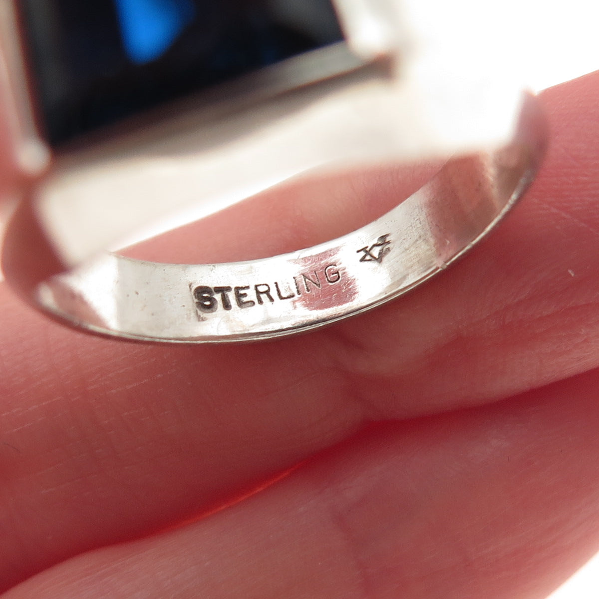 Vargas 925 Sterling Silver Antique Art Deco Emerald-Cut Blue C Z Ring Size 9.5