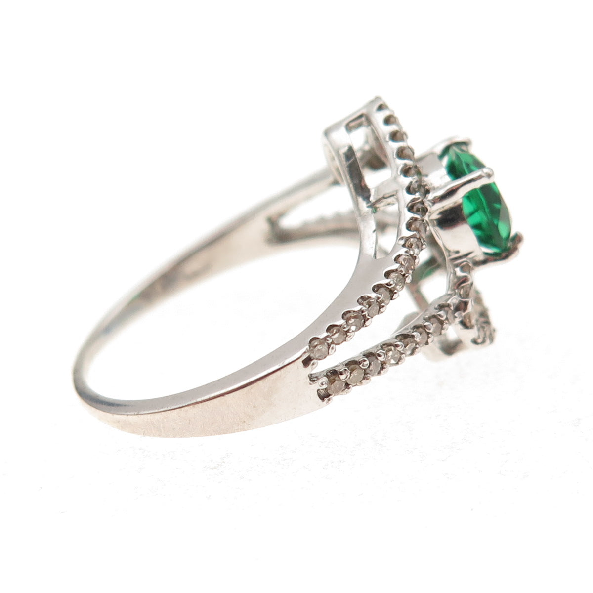 925 Sterling Silver Real Diamond & Chrome Diopside Bypass Ring Size 7.5