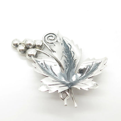 925 Sterling Silver Vintage Mexico Grape Vine Handmade Pin Brooch