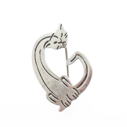 925 Sterling Silver Vintage Modernist Cat Pin Brooch
