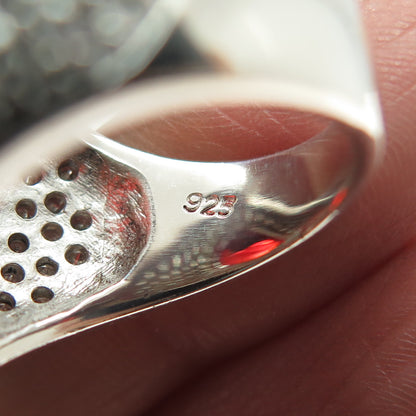 925 Sterling Silver Checkered Nano Garnet C Z Teardrop Statement Ring Size 7.25