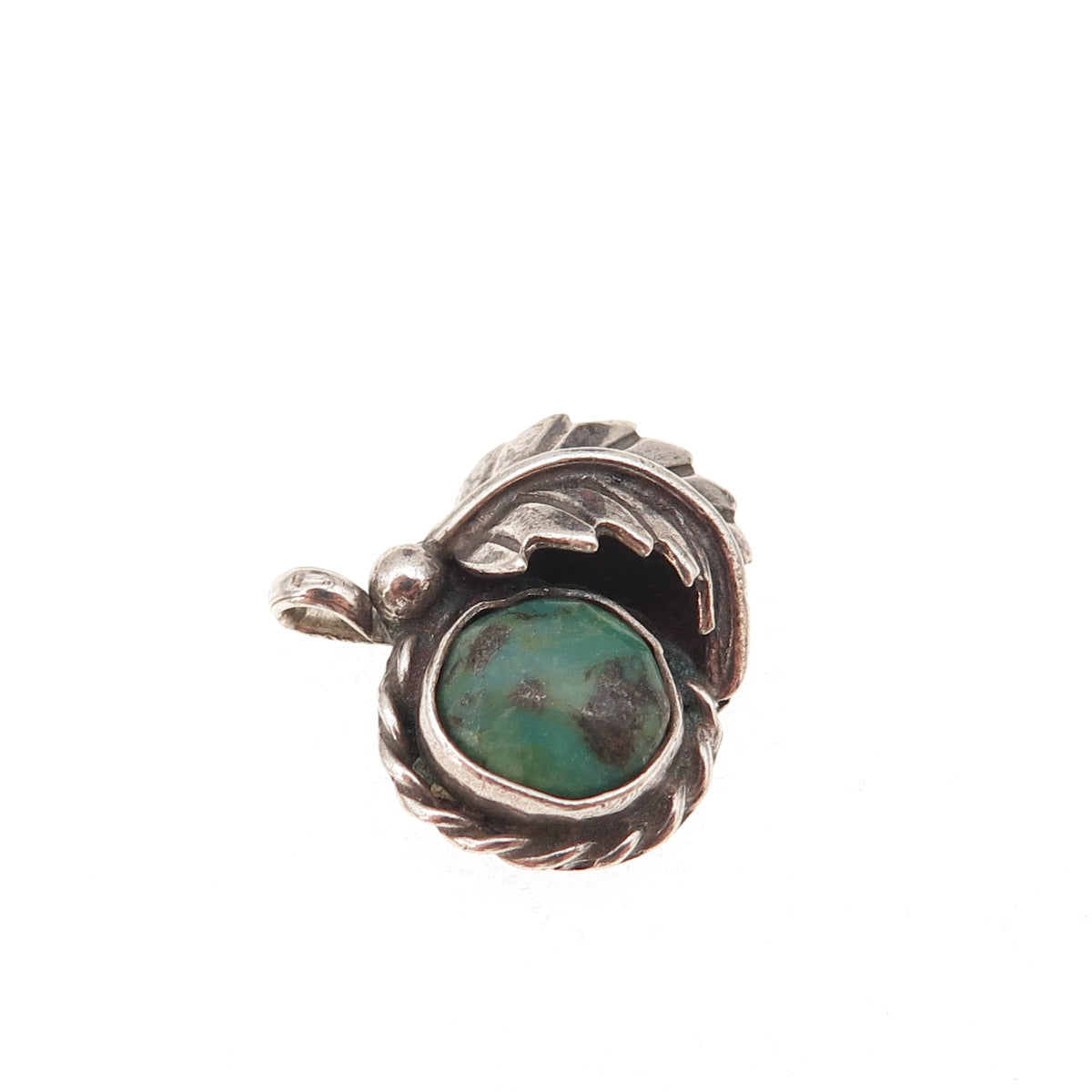 Old Pawn 925 Sterling Silver Vintage Royston Turquoise Feather Charm Pendant