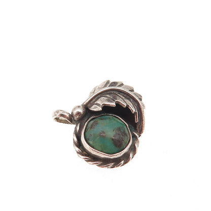 Old Pawn 925 Sterling Silver Vintage Royston Turquoise Feather Charm Pendant