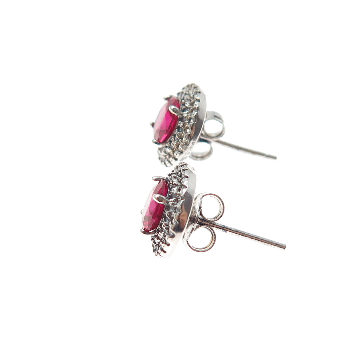 925 Sterling Silver Round-Cut Lab-Created Ruby & C Z Stud Earrings