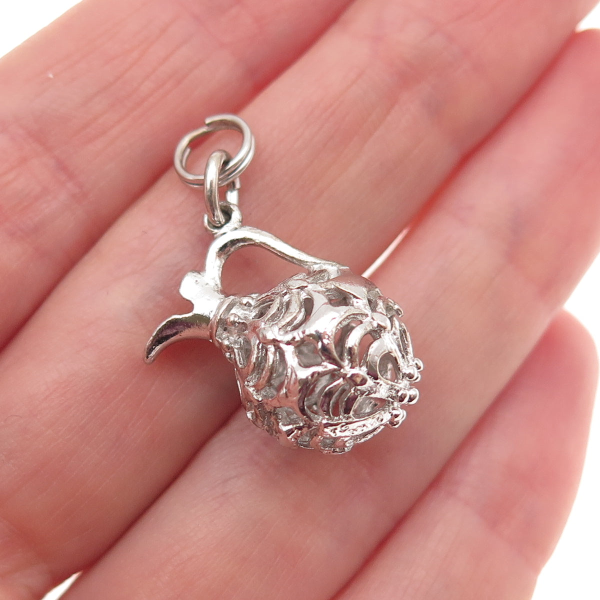 925 Sterling Silver Vintage Ornate Jug 3D Mini Charm Pendant