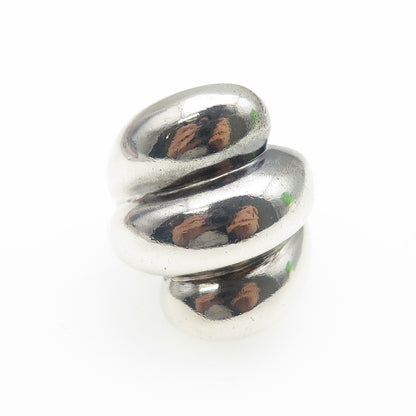 925 Sterling Silver Vintage Modernist Puffy Ribbed Oxidized Ring Size 7.5