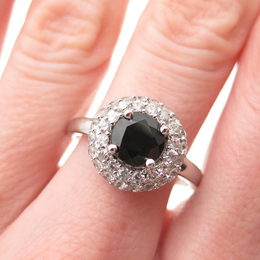 925 Sterling Silver Real Green Tourmaline & White Topaz Ring Size 9.25