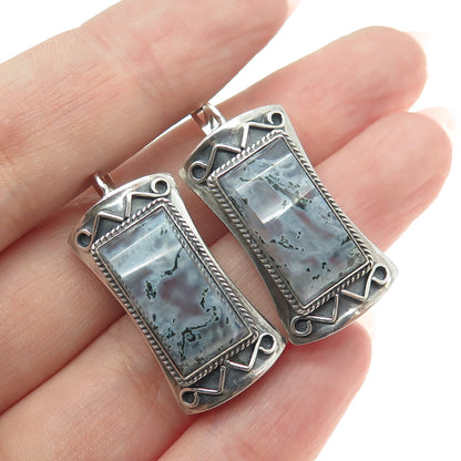 925 Sterling Silver Vintage Real Agate Modernist Oxidized Earrings