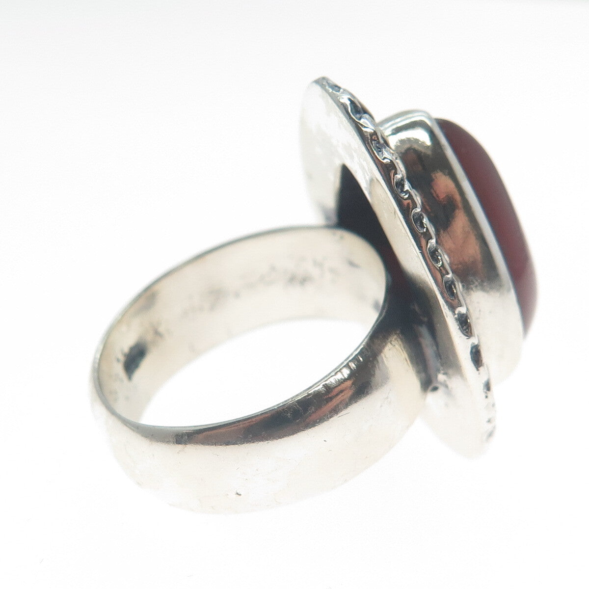 925 Sterling Silver Vintage Real Pear-Cut Carnelian Oxidized Ring Size 8.75