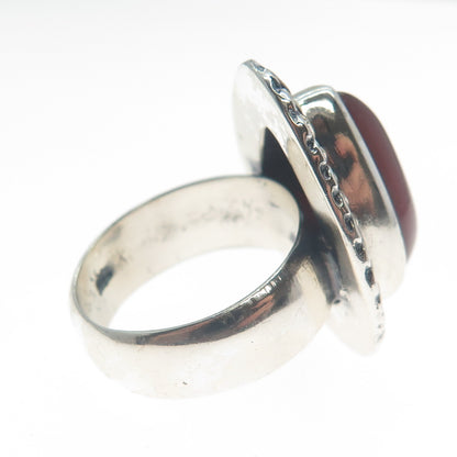 925 Sterling Silver Vintage Real Pear-Cut Carnelian Oxidized Ring Size 8.75