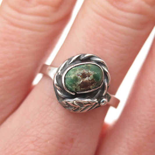 Old Pawn Sterling Silver Vintage Royston Turquoise Feather Tribal Ring Size 6.5
