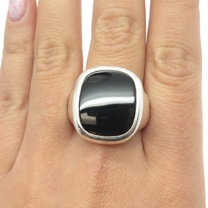 925 Sterling Silver Vintage Real Black Onyx Signet Ring Size 10.75