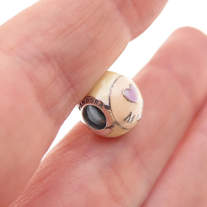 Pandora 925 Sterling Silver Enamel Love Mom Slide Bead Charm