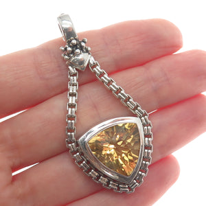 925 Sterling Silver Vintage Real Citrine Gemstone Box Link Pendant