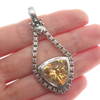 925 Sterling Silver Vintage Real Citrine Gemstone Box Link Pendant