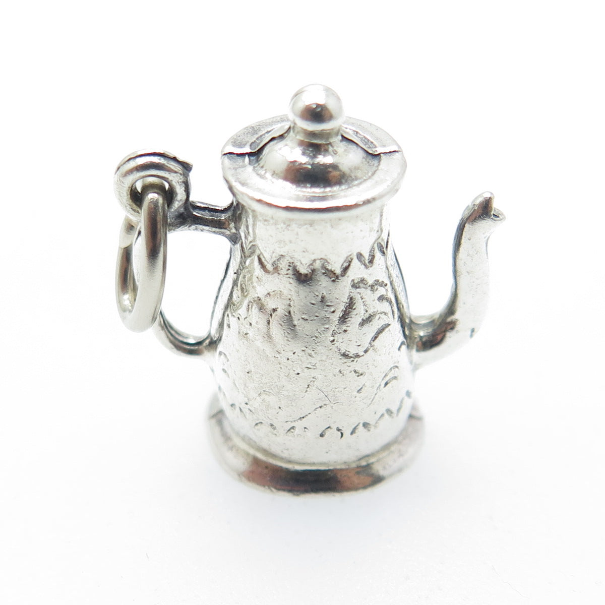 JEWELART 925 Sterling Silver Vintage Coffee Pot 3D Charm Pendant