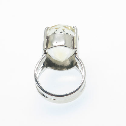 925 Sterling Silver Vintage Real Oval-Cut Citrine Modernist Ring Size 6.75