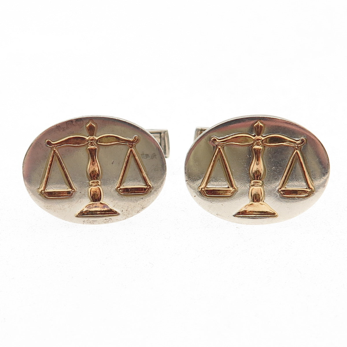 TIFFANY & CO. 925 Sterling Silver 18K Gold Vintage Libra Zodiac Sign Cufflinks