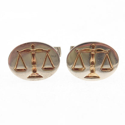 TIFFANY & CO. 925 Sterling Silver 18K Gold Vintage Libra Zodiac Sign Cufflinks