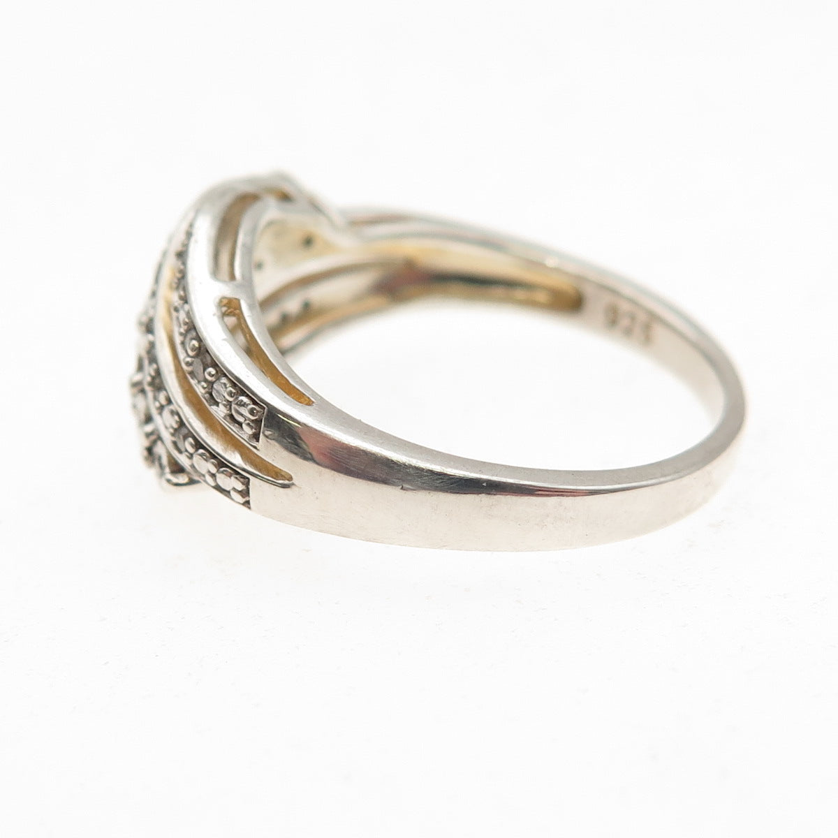 925 Sterling Silver Real Round-Cut Diamond Ring Size 7.25