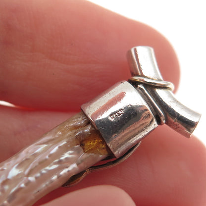 925 Sterling Silver 2-Tone Vintage Real Pearl & Red Garnet Slide Charm Pendant