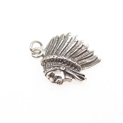 925 Sterling Silver Vintage 1982 Southwestern Indian Chief Mini Charm Pendant