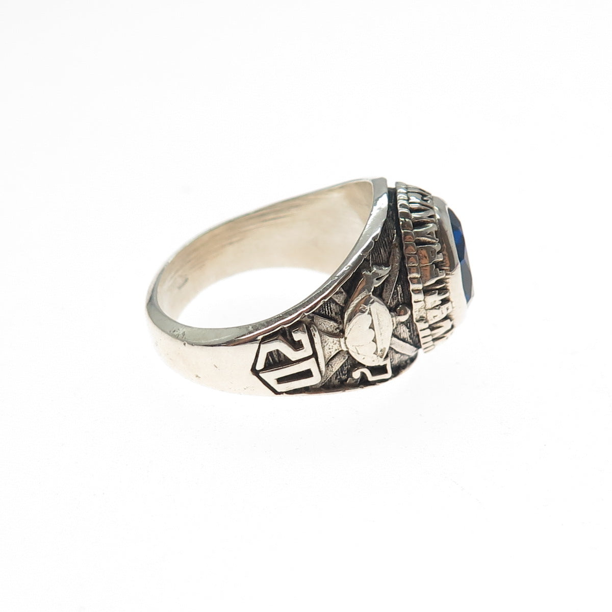 925 Sterling Vintage 2002 Lab-Created Sapphire F. Xavier School Ring Size 8.75