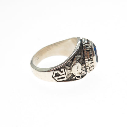 925 Sterling Vintage 2002 Lab-Created Sapphire F. Xavier School Ring Size 8.75