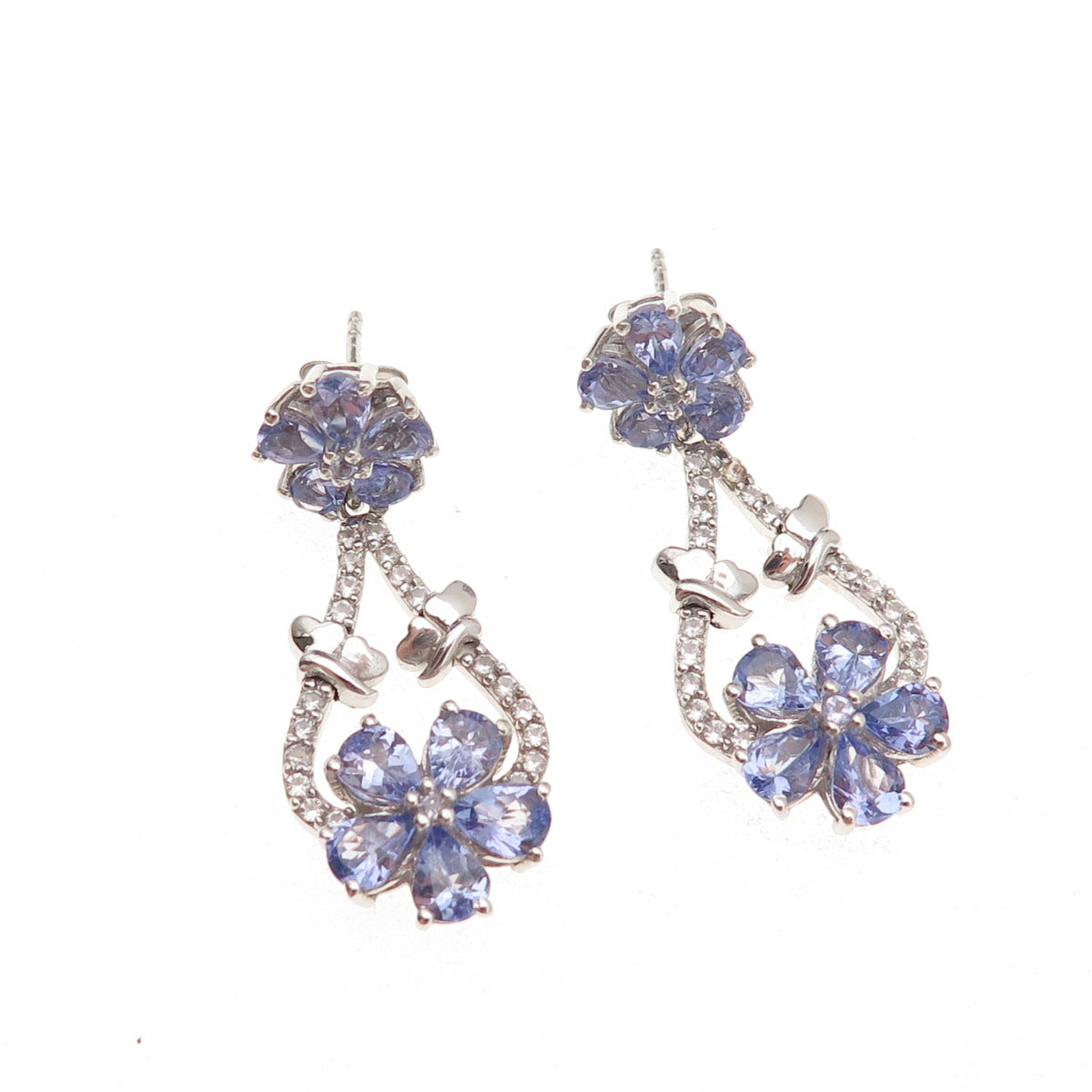 Chuck Clemency 925 Sterling Silver Real Tanzanite & White Topaz Dangle Earrings