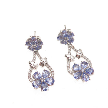 Chuck Clemency 925 Sterling Silver Real Tanzanite & White Topaz Dangle Earrings