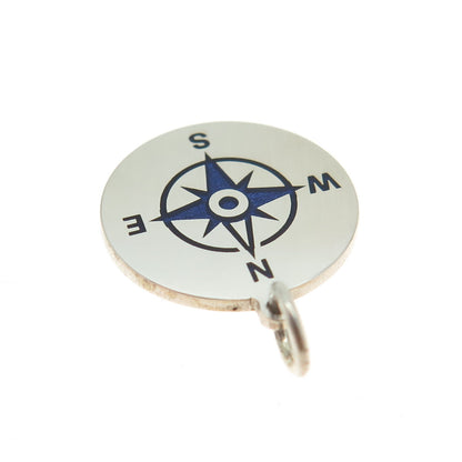 925 Sterling Silver Purple Enamel Compass Round Tag Minimalist Charm Pendant