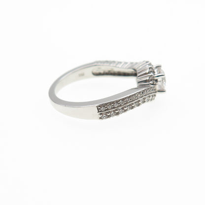 925 Sterling Silver Round-Cut C Z Engagement Bypass Ring Size 6.5