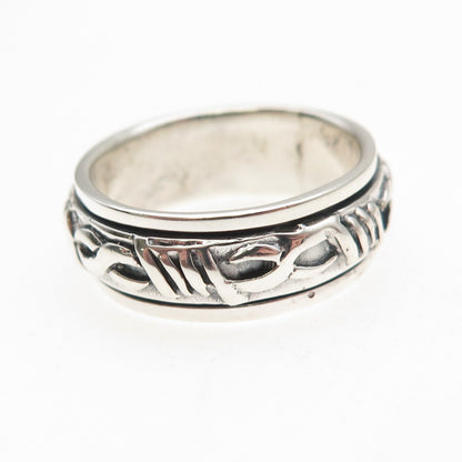 925 Sterling Silver Vintage Celtic Oxidized Rotating Band Ring Size 10