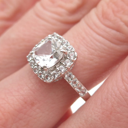 KRN Kiran 925 Sterling Silver Real White Topaz Engagement Ring Size 7