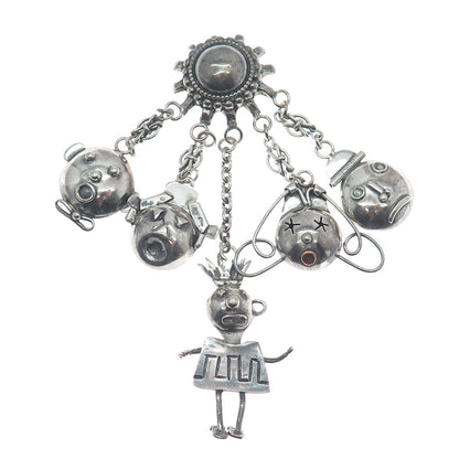 ROBYN'S 925 Sterling Vintage Children Modernist Chatelaine Oxidized Pin Brooch