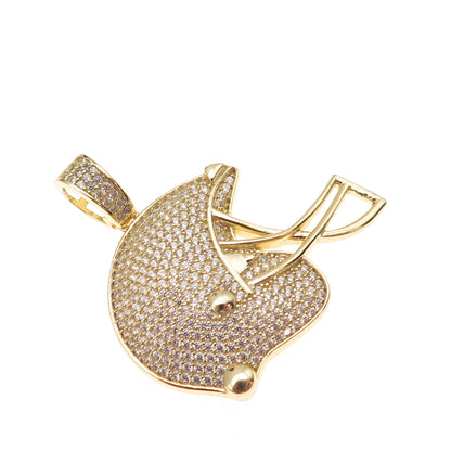 925 Sterling Silver Gold Plated Round-Cut C Z Football Helmet Pendant