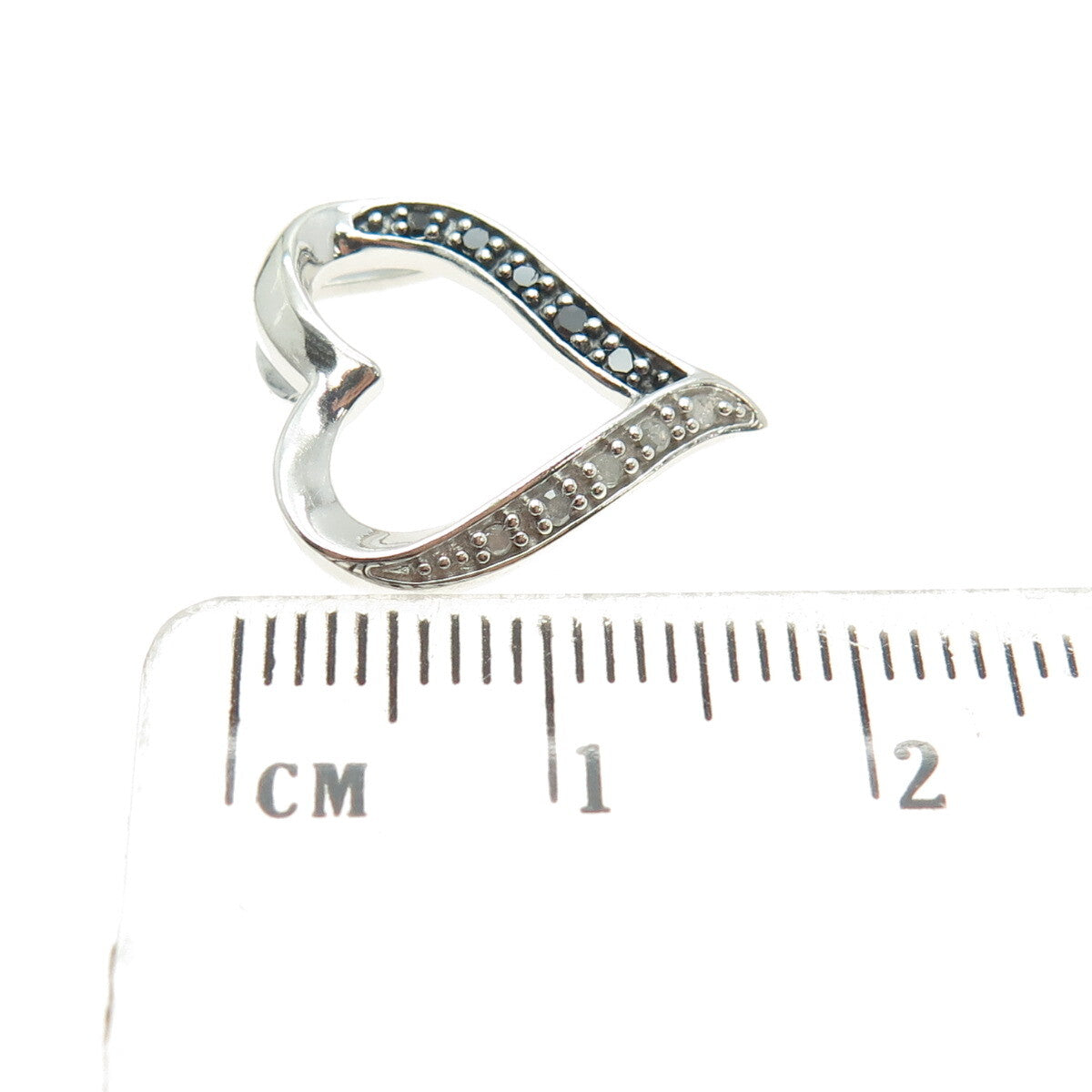 CHARLES WINSTON 925 Sterling Silver Real Black & White Diamond Heart Pendant