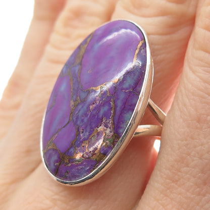925 Sterling Silver Vintage Real Cabochon Mohave Purple Turquoise Ring Size 8.75