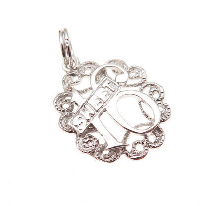 925 Sterling Silver Vintage Sweet 16 Ornate Charm Pendant